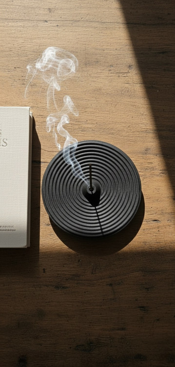 جاعودی مشکی طرح کهکشان از جنس سنگ مصنوعی روی میز چوبی با دود اود